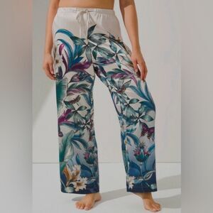 Soma Sensual Wide Leg Satin Pants Fantasy Forest Size Large